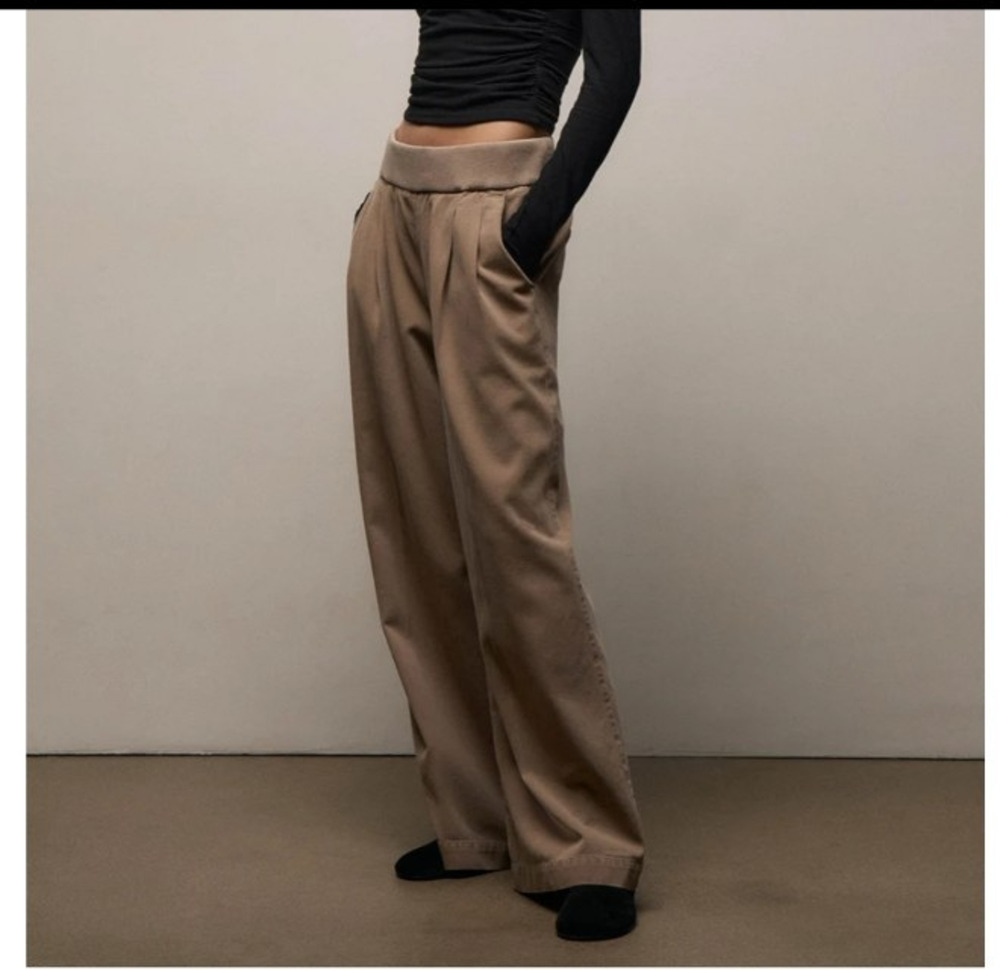 James Perse Cotton Cashmere Brown Ribbed Wide Leg Pants Size 4 XL NEW Minimalist